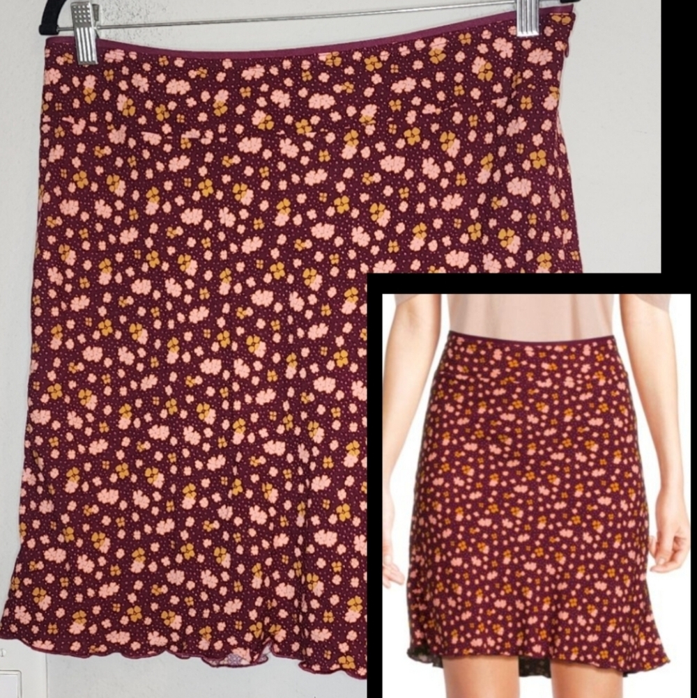 Free‎ People IRL Plum Floral Mini Slip Skirt Size 8